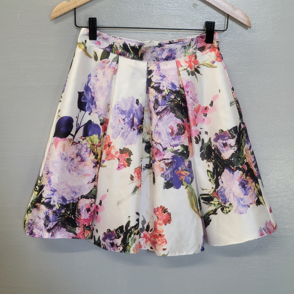 Floral A-Line Skirt - Purple and Pink